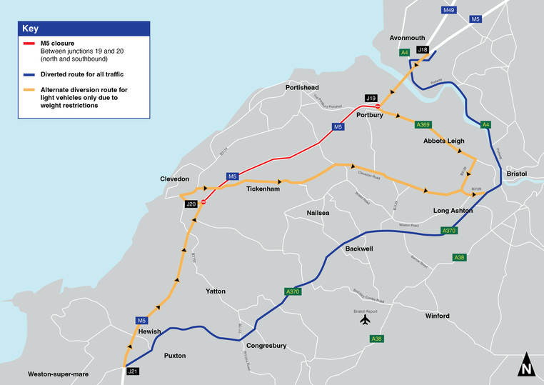 M5 Junction 19 To 20 Traffic Management National Grid ET   C NG H 0104 M5 Closure Map V4 